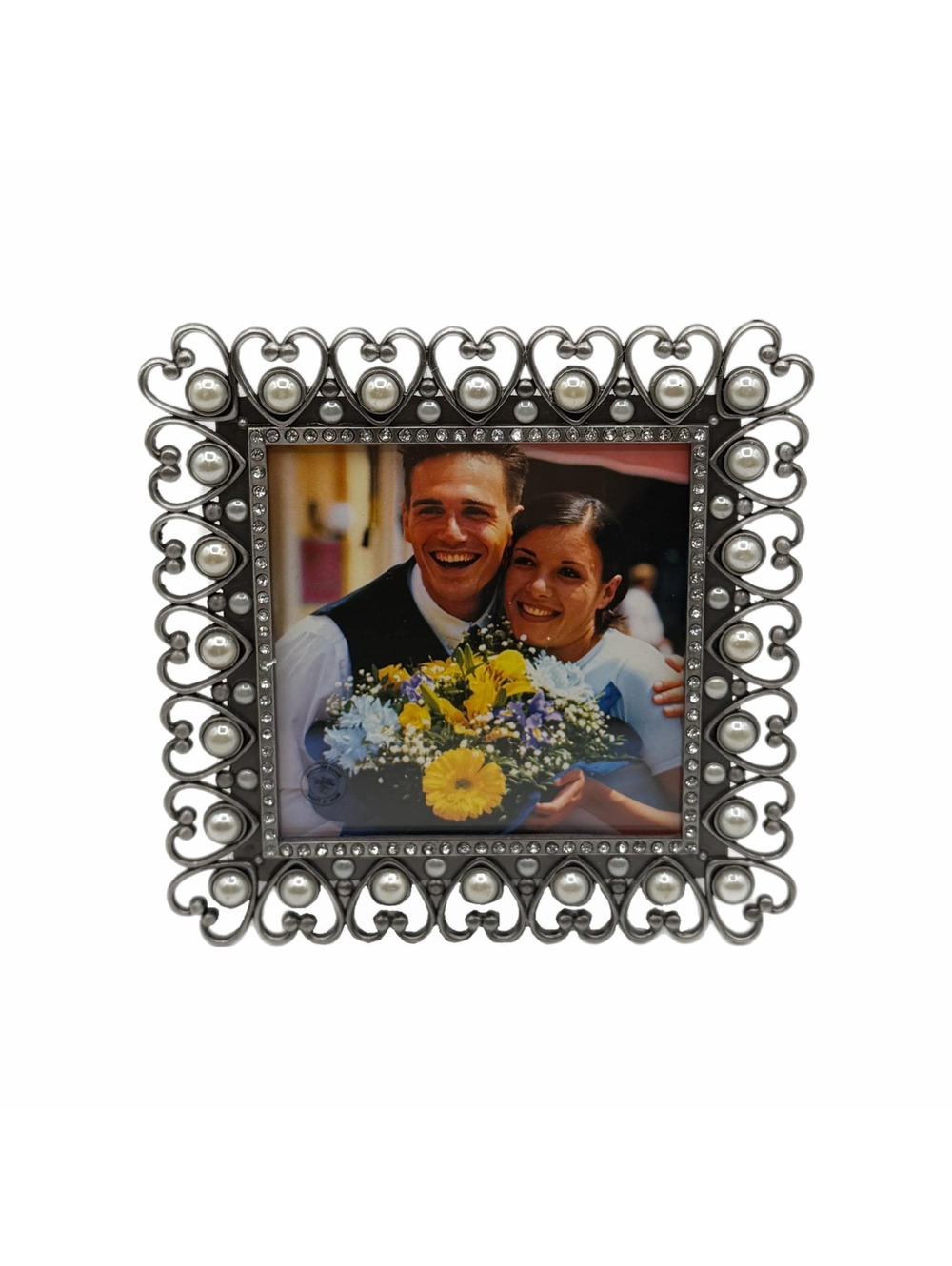 Vintage Trevisan Picture Frame Ornate Design with Pearls & Hearts - Silver